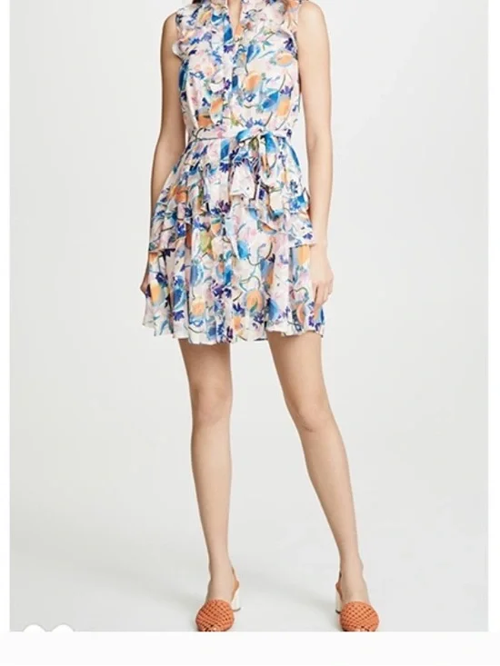 SALONI Sleeveless Pastel Floral Tie-Waist Midi Dress size 6 - Picture 2 of 5